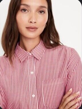 J. Crew Women's Cotton Blend Red & White Stripe Button-down Long Sleeve Shirt XL